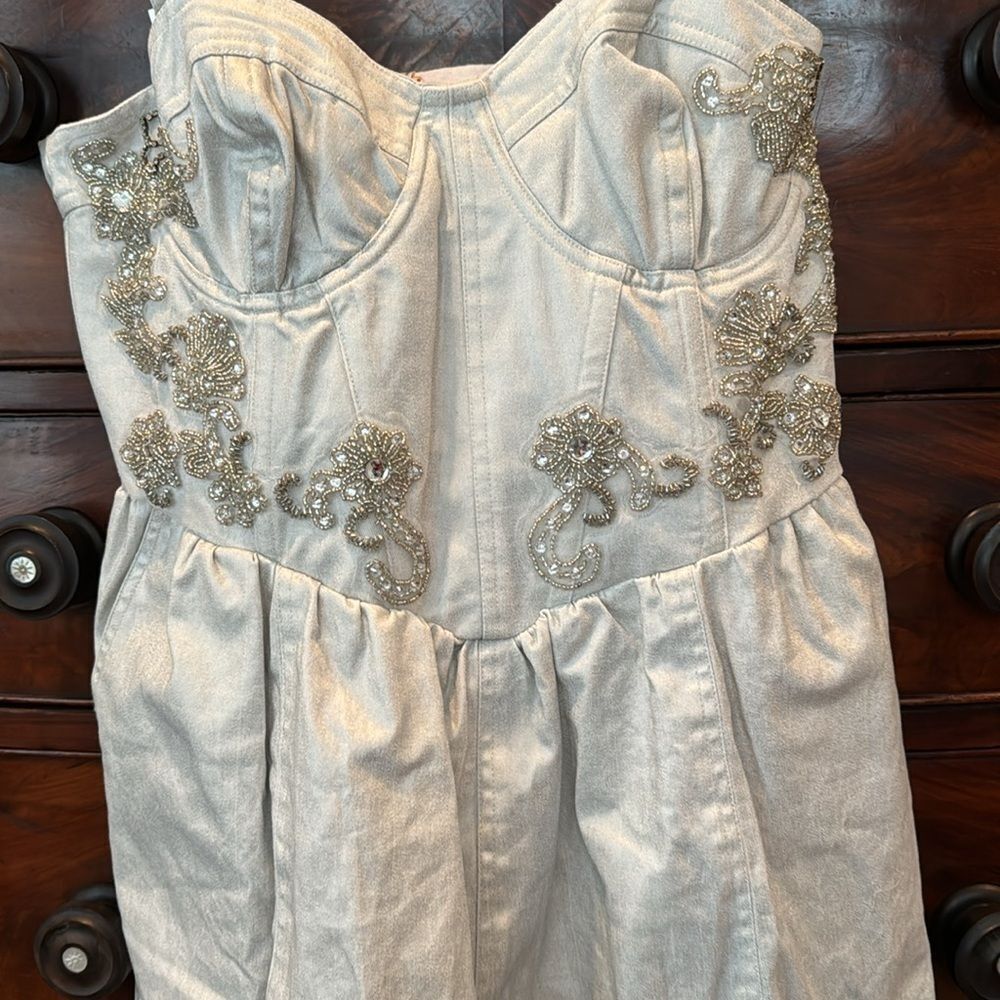 Free People Janelle Bubble Romper with Silver Sequins Detail Size 8 - Picture 6 of 8